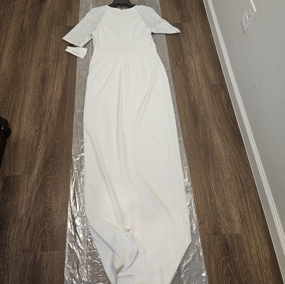 Calvin Klein Rhinestone Short Sleeve Crew Neck Knot Front Sheath Long Maxi Dress - Picture 9 of 14